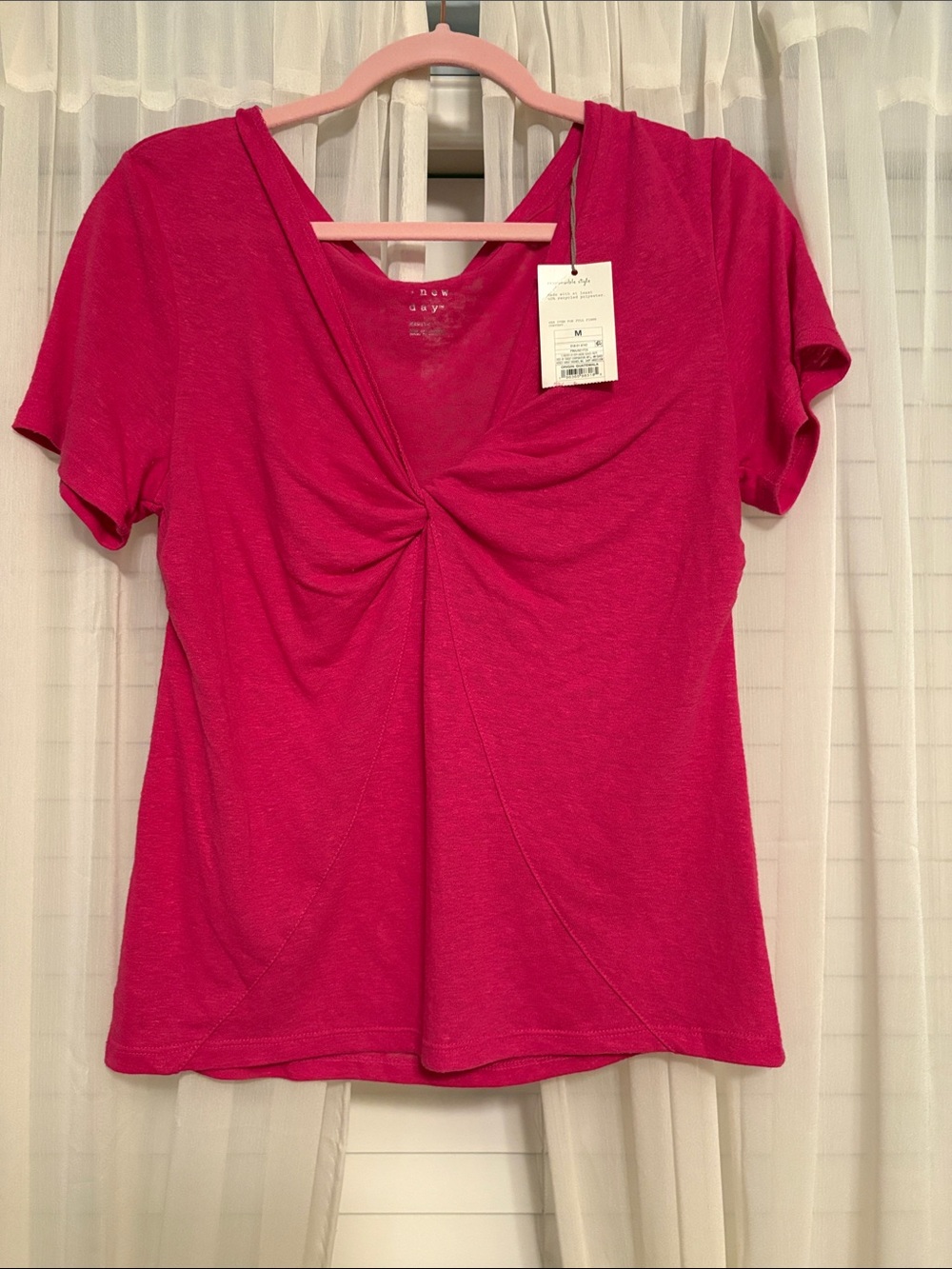 a new day Twist-Front Short Sleeve Tee - Hot Pink